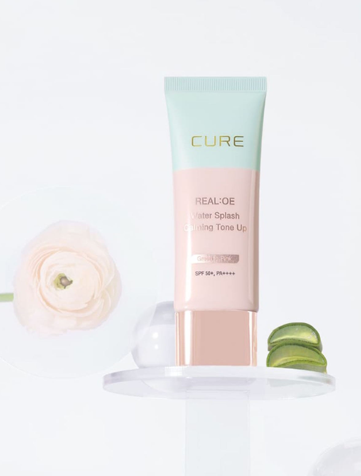 CURE Realoe Water Splash Calming Tone-Up Sun Cream SPF50+ PA++++  40g Green to Pink - EmpressKorea