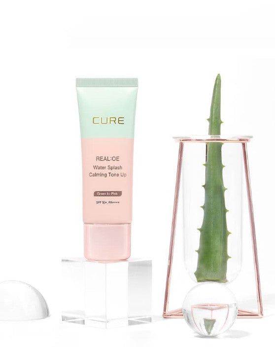 CURE Realoe Water Splash Calming Tone-Up Sun Cream SPF50+ PA++++  40g Green to Pink - EmpressKorea