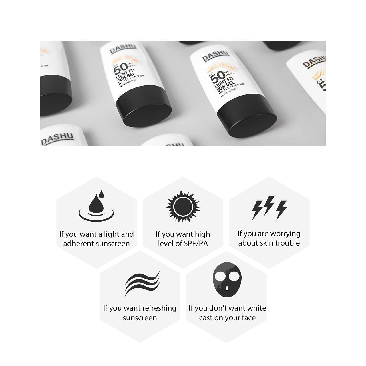 DASHU Daily Light Fit Sun Gel SPF 50+ PA++++ 50ml - EmpressKorea