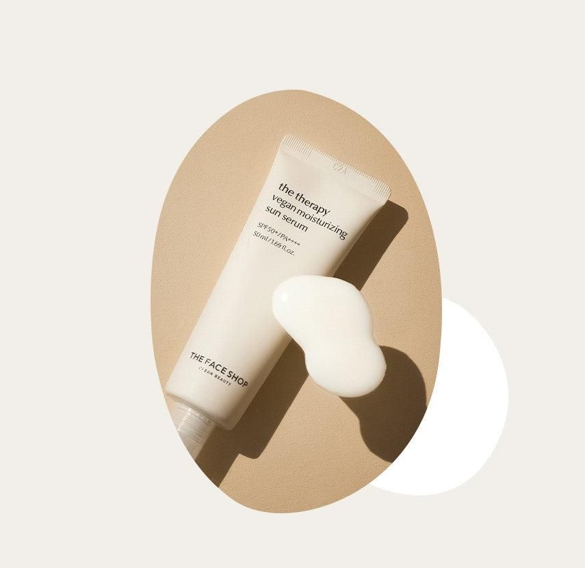 THE FACE SHOP The Therapy Vegan Moisturizing Sun Serum SPF 50+ PA++++ 50ml - EmpressKorea